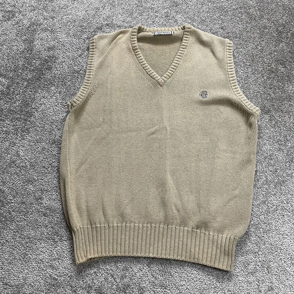 Aureus Sweater Vest Men Medium Brown Pullover V Neck Logo Soft Knitted Vintage